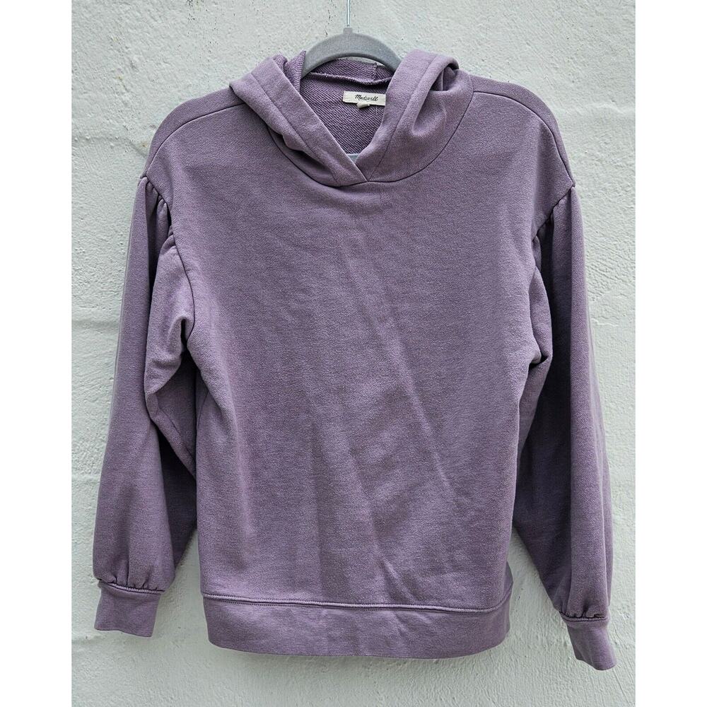 Madewell Womens Sweatshirt Small‎ Lavender Purple Pleat Sleeve Shrunken Hoodie